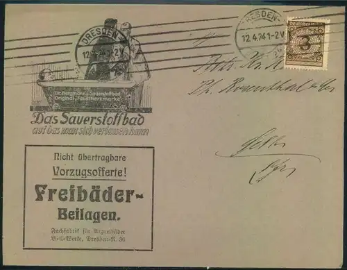 1924,DRESDEN, toller Firmen-Werbebrief, Reklame,Dr. Bergmanns "Das Sauerstoffbad ..",Fachfabrik f. Arzneibäder