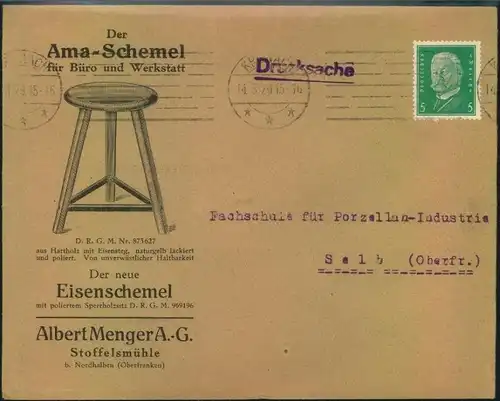 1929,KRONACH, toller Firmen-Werbebrief, Reklame,Der Ama-Schemel,für Büro u. Werkstatt, Albert Menger A.-G. Stoffelsmühle
