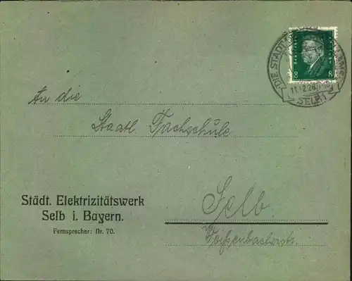 1928,SELB, toller Firmen-Werbebrief, Reklame, Städt. Elektrizitätswerk i. Bayern, mit Vignette "..Kochgerät", Strom