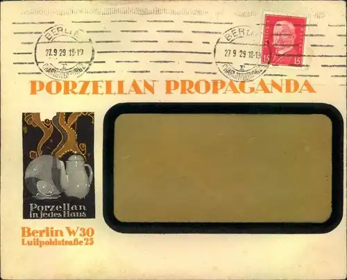 1929,BERLIN W30, toller Firmen-Werbebrief, Reklame,  "PORZELLAN PROPAGANDA",  Geschirr