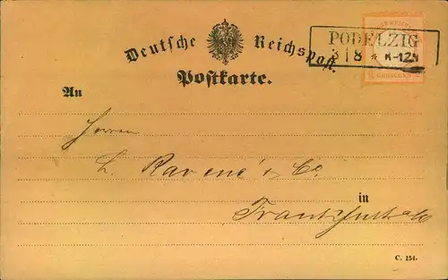 1874, 1/2 Groschen großer Brustschild auf Karte ab PODELZIG