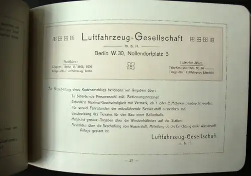 MIT PARSEVAL IN DEN LÜFTEN, Werbebroschüre aus ca. 1910 der Luftfahrzeug-Gesellschaft, Hofbuchdruckerei Radetzki, Berlin