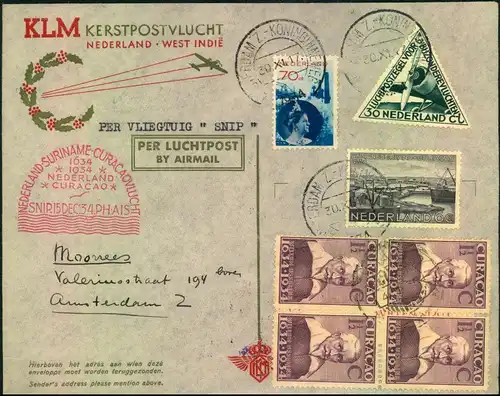 1934, KLM Kerstpostflucht, SURINAME-CURACAO.