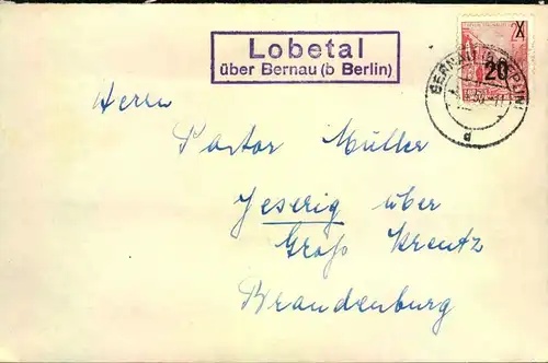 1959, "Lobetal über Bernau (b. Berlin)" glasklarer Poststellenstempel auf Fernbrief