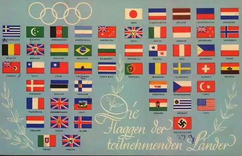 1936, Olympia - Flaggen der teilnehmenden Länder gebraucht