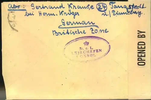 1946, Auslandsbrief mit 75 Pfg. AM-Post MiF ab PINNEBERG in das dänische Flüchtlingslager Oksböl. Umschlag zweiseitig of