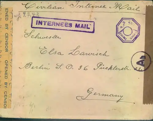 1943, ""Civilin Internee&acute;s Mail"" of an Italian Internee in Camp Fayed Egypt. German ans Egyptian censor mark and