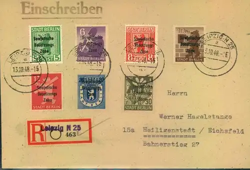 1949, Sammler-R-Brief Bären Maschinenaufdruck komplett ab LEIPZIG N 25