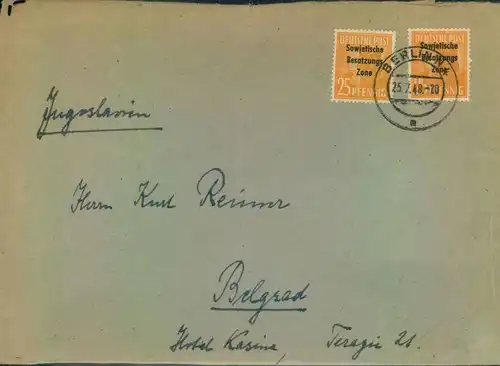 194, Auslandsbrief MeF 25 Pfg. AS Masch. Aufdr. ab BERLIN N 4