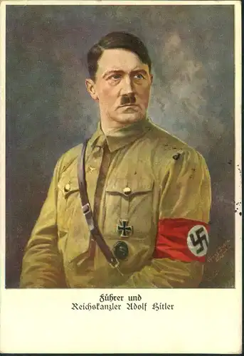 1938, ""Führer und Reichskanzler Adolf Hitler"" farbige Propagandakarte blanko mit SSt zum Anschluss Österreichs.