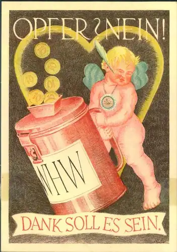 1938/1939, Winterhilfswerk Postkarte ungebraucht mit Marke.