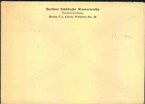 1942, Umschlag der Berliner Wasserwerke mit 8 Pfg. Hitler Wertstempel gelaufen ab BERLIN N 4