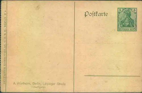 ca. 1910, Privatganzsachenkarte mit 5 Pfg. Germania Wertstempel links gezähnt aus Kartenheftchen. Motiv Kaufhaus Werthei