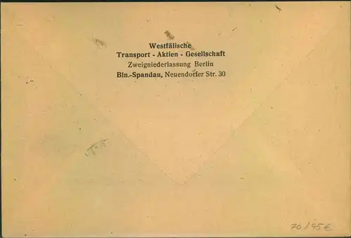 1951, Ortsbrief mit EF 10 Pfg. Philharmonie BERLIN-SPANDAU. Umschlag ein Streifen leicht gebräunt.