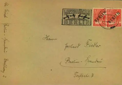 1948, Schwarzaufdruck, Luftbrückenstempel BERLIN-SPANDAU 5.10.48