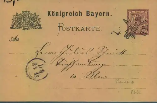 1886, BAYERN STEMPEL: ALTUSRIED, auf 5 Pfg. GSK