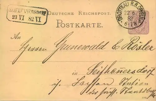 1882, GRORKAU R.B. OPPELN, seltenerer Oberschlesienstempelnach Senfhennersdorf