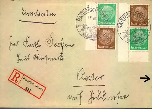 1939, Einschreiben ab BAYERISCH-GMAIN mit Zusammedrucken