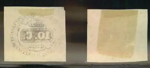 1863, 10 C. postage due stamp in two different shades of brown. Both without gum.