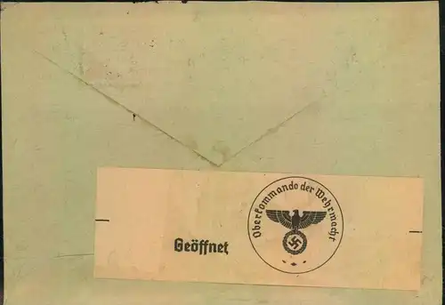 1940, Brief mit Zensur aus der Schweiz an die Schritleitung ""Der Angriff"".