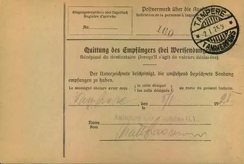 1924/1925, Selbsbucher-Paketkarte  "Gebühr bezahlt" - nach Finnland - LÜDENSCHEID