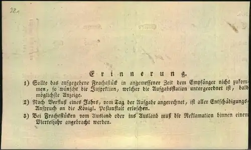 1819, Ortsdruck Fahrpost - Schein, WÜRZBURG