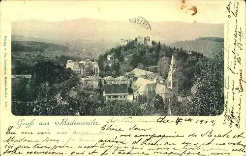 1903, Karte ab BADENWEILER nach Philadelphia