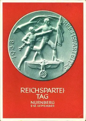 1938, Festpostkarte Reichsparteitag, Sonderstempel NÜRNBERG, Propaganda