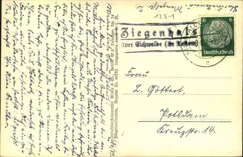 BRANDENBURG : Ziegenhals über Eichwalde (Kr. Teltow), 1939, Posthilfsstellen Stempel