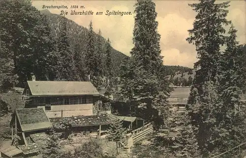 1908, "Posthilfsstelle Wurzhütte am Spitzingsee, Taxe Neuhaus b. Schliersee", Ansicht rückseitig.
