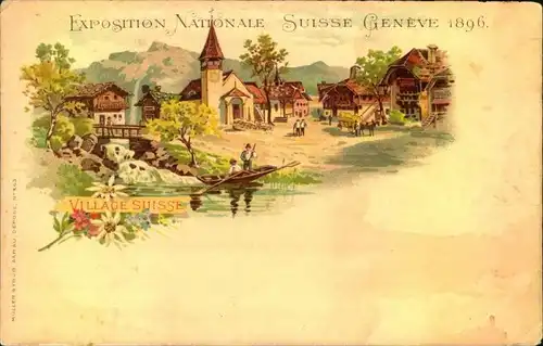 Exposition Nationale Suisse Genève 1896 -- Village Suisse -- Ausstellung 1896 in Genf, ungebraucht, Ecken bestoßen