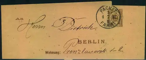 1891, PACKETFAHRT BERLIN, Streifband gebr.