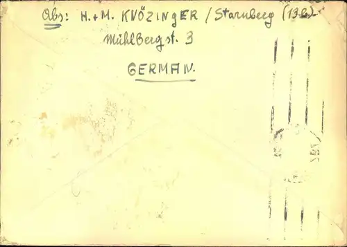 1947, Brief ab STARNBERG nach Graz Österreich mit mit seltener britischer Zensur "ZZBZ" =G="