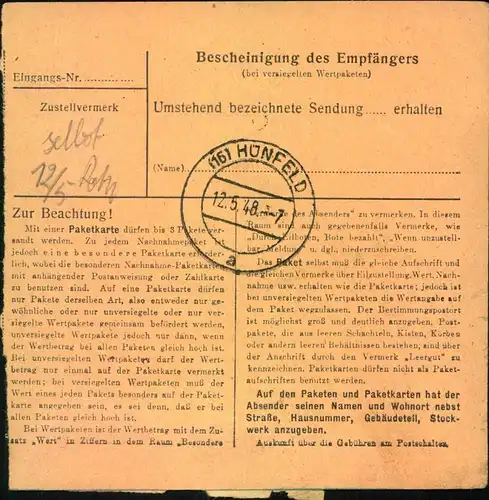 1948, Selbstbucherpaketkarte mit 2-mal 80 Pfg. Arbeiter als bessere MeF ab CUXHAVEN 1