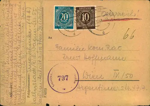 1947, Auslandskarte mit 10 und 20 Pfg. Ziffer nach der Portosenkung ab WERNIGERODE. Unten minimale Mängel.