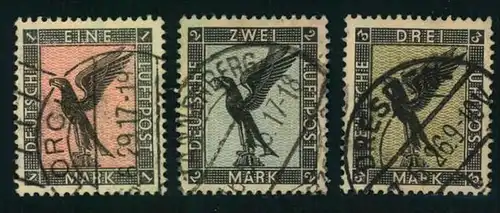 1926, Höchstwerte 1,2 und 3 RM Flugpost Steinadler gestempelt (Mi 158,-)