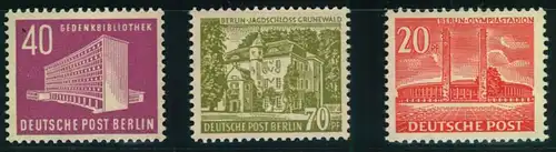 1953,1954, Drei postfrische Bauten-Ergänzungswerte. Michel 198,-