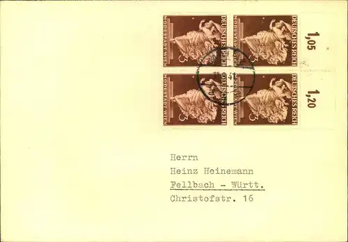 1941, dekorativer Brief mit Oberrand Viererblock 3 Pfg. Wiener Messe