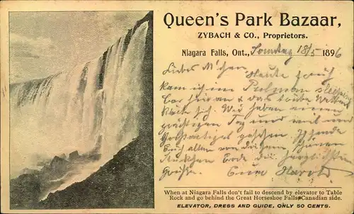 1895, 1 Cent. Stationery card with imprint ""Queen&acute;s Park Bazaar"" on back with Queen&acute;s head 1 C. additional