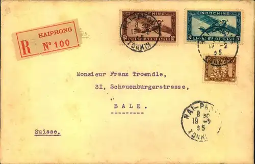 1935, registered airmail from HAIPHONG to Bale