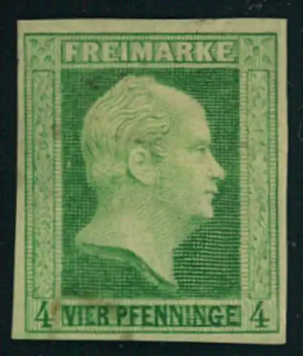 1858, 4 Pfg. Friedrich Wilhelm ungebraucht mit großen Teilen Originalgummi.