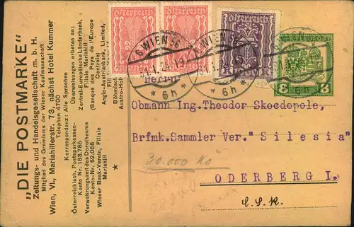 1924, 8 Kr. Feldpostkarte mit Zudruck als Formular zum Sondertarif  nach CSR