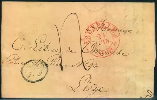 1836, folded letter from BRUXELLES to LIEGE