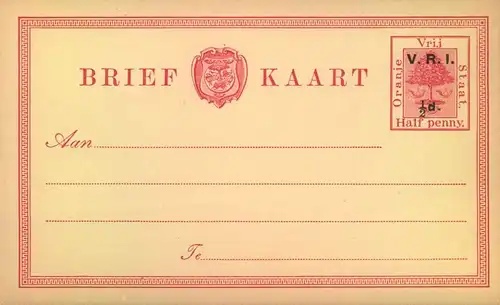 Half Penny postal stationery card, imprinted "V.R.I., unused