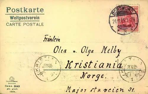 1905, DORTMUND, schöne Farbkarte "Partie am Südwall", gelaufen nach Norwegen.