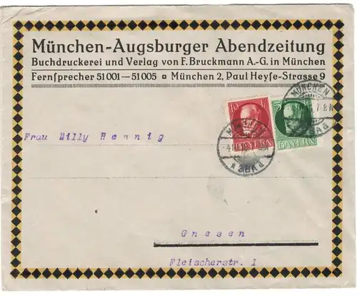 1916, netter Werbeumschlag MÜNCHENER ABENDZEITUNG