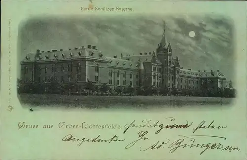 1897, GROSS-LICHTERFELDE 1 (ANHALTER BAHN) glasklar auf AK ""Gardeschützen Kaserne"".