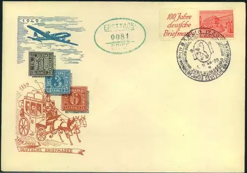 1949, waagerechter Zusammendruck Reklame/20 auf FDC (100,-)