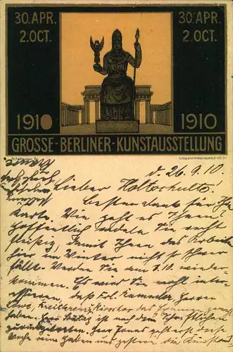 1910, tolle Sonderkarte zur GROSSE BERLINER KUNSTAUSSTELLUNG. Bedarf.