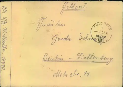 1943, Feldpostbrief von Feldpostnummer 10840 aus dem Afrika-Feldzug. Mit Inhalt.